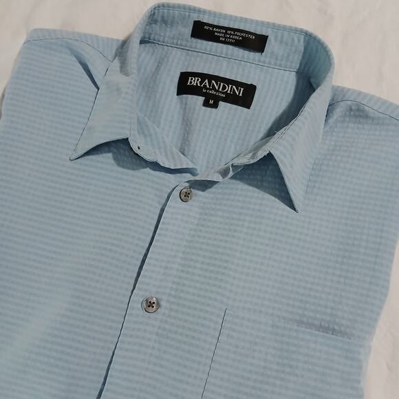 Brandini Men's Medium Powder Blue HSort-Sleeved Button-Up Shirt Seersucker - Picture 13 of 14